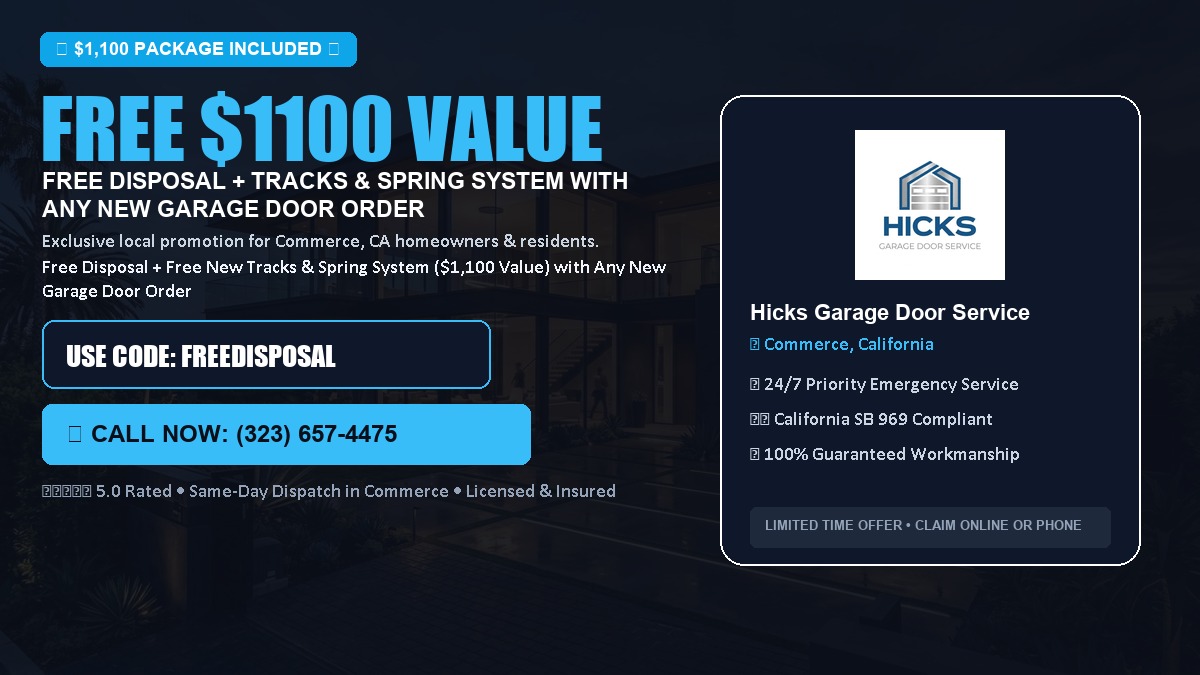 Free Disposal + Free New Tracks & Spring System with Any New Garage Door Order ($1100 Value) in Commerce, CA